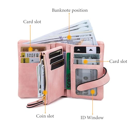 Women's Genuine Leather Compact Wallet RFID Blocking Multi Card Holder Travel Purse Phone Pocket (Purple)4
