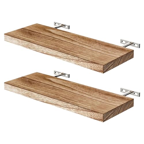 JSGHGDF Juego de 2 estantes de madera de paulownia contemporáneos montados en la pared, estantes flotantes, fáciles de usar, decoración de dormitorio, cocina, solución de almacenamiento de espacio