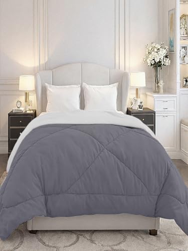 Image of Monte Carlo Polyester Comforter Double Bed | 200 GSM Lightweight & Reversible | Soft Quilt for Mild Winter | Easy Care All Season Comforter (Charcole) | 87 x 94 Inches