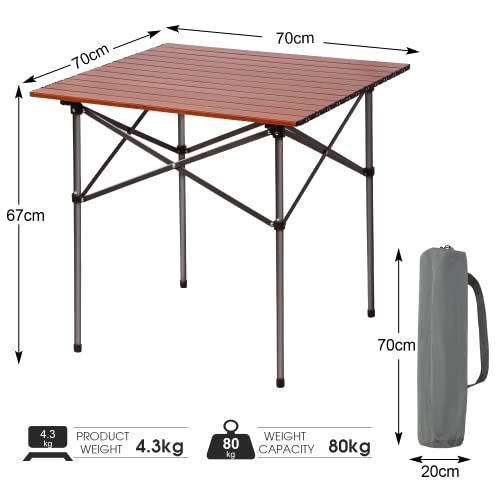 PORTAL Camping Table Folding Folding Camping Table Portable with Aluminium Table Top 4 People Foldable Flea Market Table Maximum Load 80 kg Compact with Carry Bag for Picnic Grilling Garden Balcony Brown - Image 7