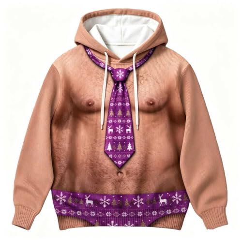 Ugly Christmas Hoodie Sweatshirt for Men Funny Santa 3D Hairy Chest Costume - image 5