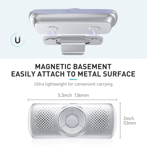 Image of AGPTEK Car Speaker with Bluetooth 5.3, Hands Free Phone Kit for Calls, GPS & Music with TF Card Slot, Instant Connect, Siri Google Assistant Support Wireless Car Visor Clip Speakerphone (Silver)