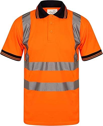 Silver® High Visibility Safety Security Work-Wear Polo T-Shirt | Hi Vis Viz Reflective Tape Short & Long Sleeve Polo Tee Shirt Top