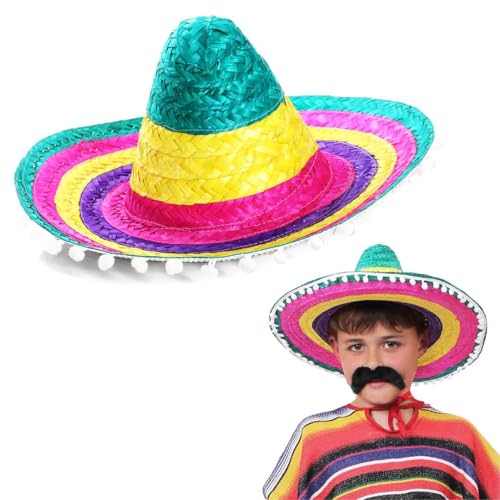Lot de 3 chapeaux multicolores mexicains pour enfants – Sombreros traditionnels en paille...