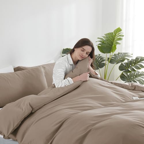 Image of Hearth & Harbor Khaki Duvet Cover Twin Size, 2 Piece Bedding Set | Soft Double Brushed Bedding Set, Button Closure, 1 Duvet Cover 68x90 Inches, 1 Pillow Sham