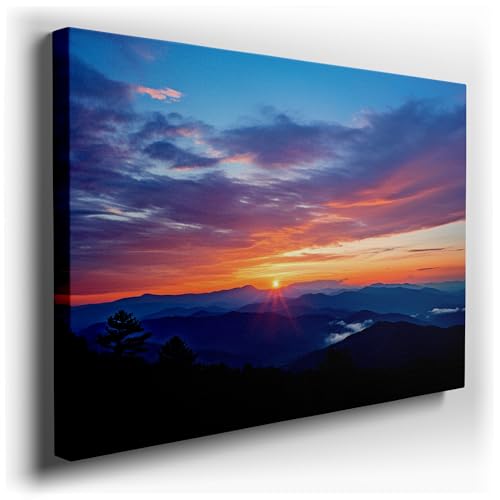 Canvas for Living room. Sunset Symphony: Nature's Palette Unfolds Over Mountain Majesty, 27 x 18 inch Canvas Wall Art - Beach Sunsets And Sunrises - Modern Home Decor - 130x86 cm (51x34 inch)