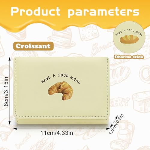 Women Wallets, Portable Triple Fold PU Leather Card Holder Ladies Purse with Cute Prints for Shopping, Dating, Travelling Small Purses for Women(Croissant)3