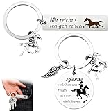 Schlüsselanhänger Pferd 2 Stück Set Glücksbringer Edelstahl Anhänger Geschenk für Pferdeliebhaber Mädchen Frauen Reiten Alltag Dekoration