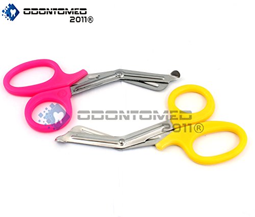OdontoMed2011 New Premium Grade Set of 2 PCS (Pink, Yellow) Paramedic Utility Bandage Trauma 'EMT' EMS Shears Scissors 5.5 INCH Stainless Steel, Quality Shears