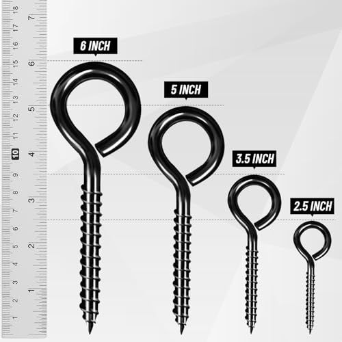 ZAUGONTW 5 Inch Eye Hooks, Large Eye Bolts Screw in Hooks Carbon Steel, 4 Pcs Heavy Duty Black Large Screw Eye Hooks for Wood Securing Cables Wire, Heavy-Duty Applications
