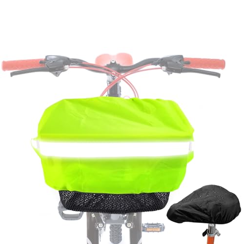 Fahrradkorb Regenschutz fahrradkorb, 2-Pack Fahrrad Korbabdeckung Regenschutz mit Fahrradbezug schwarz wasserdicht überzug für fahrradkorb (Reflektierendes Grün)