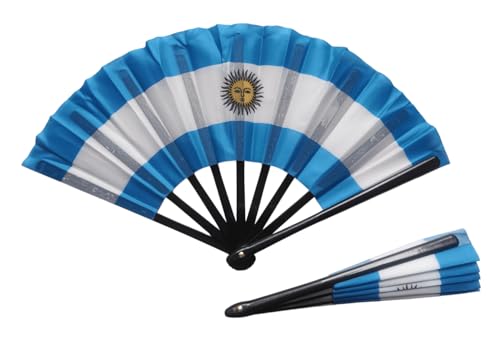 LUYITSVE Argentine Flag Fan 8 inch Length- Vibrant Color Durable Polyester Argentina Flag Folding Fan with Plastic Frame for Soccer Games & Summer Events,Parties, Festivals. (Argentina, Multicolor)