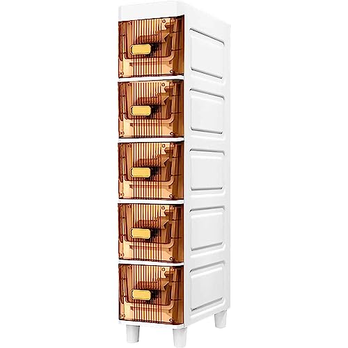 Armario vertical de almacenamiento para baño, armario de papel higiénico para baño, delgado, alto, gran capacidad, torre estrecha, delgada, impermeable, con cajones transparentes y ruedas