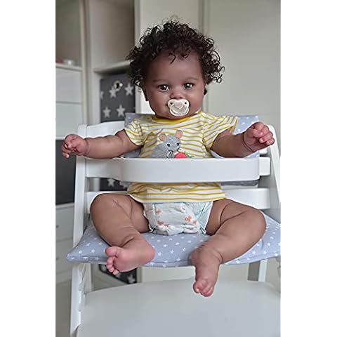 MineeQu 20 inch 50CM Real Baby Size African American Hand Rooted Curly Hair Newborn Smiling Doll, Black Skin Soft Weighted Body Gift Set Reborn Cuddly Babies That Look Real and Feel Real Cover