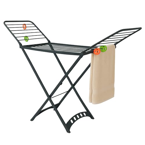 TIENDA EURASIA – Tendedero Plegable | Material Resina | Gris Marino | 20m Lineales | 6 Pinzas para Calcetines | Medidas Abierto 170x55x100 cm y Cerrado 120x55 cm | Peso Máximo Permitido 20Kg