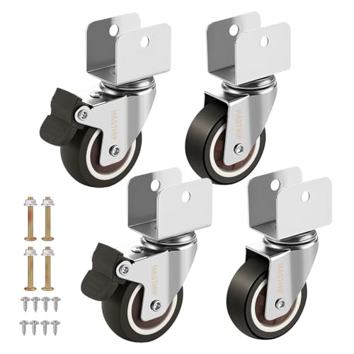 Image of HASTHIP 4PCS 1 Inch U-Shaped Swivel Caster Wheels, Heavy Duty 360 Rotating TPR Wheels, Quiet Rolling Furniture Casters with U-Bracket Mount & Screws for Cart, Shelf, Workbench & DIY Projects