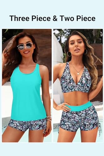 Image of Yonique 3 Piece Tankini Swimsuits for Women Swim Tank Top Bathing Suits with Boy Shorts and Bra Athletic Swimwear