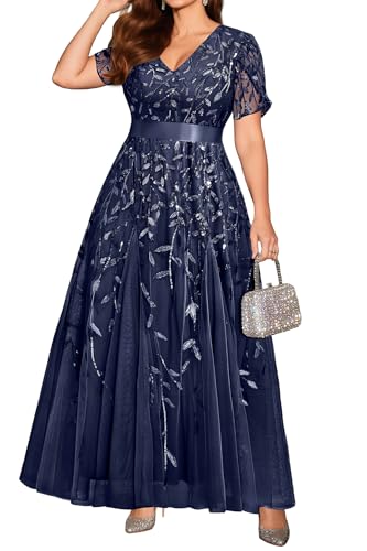 Image of Pinup Fashion Plus Size Formal Dresses - Evening Gowns Wedding Sequin Embroidery V-Neck Prom Long Dress