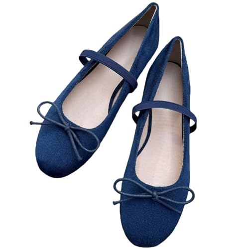 Image of TN TANGNEST Women's Mary Jane Flats Bow Ballet Shoes | Round Toe Flats with Buckle Strap Dressy Comfortable Faux Suede Flats