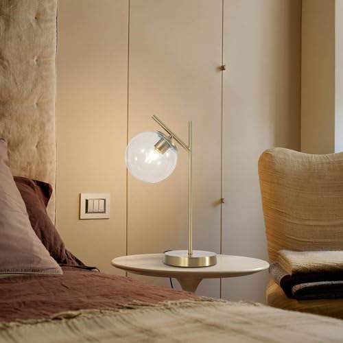 Image of Mid Century Modern Table Lamp, Contemporary Metal Brass Bedside Lamps with Clear Glass lampshade, Gold Globe Nightstand Lamp for Bedroom Living Room Study Room