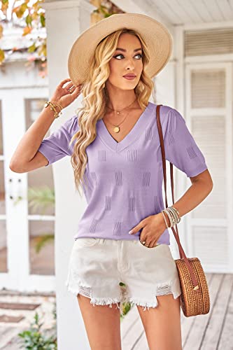 Image of Arach&Cloz Women's Lightweight Spring Summer Sweater Tops Casual Short Sleeve Blouses Shirts