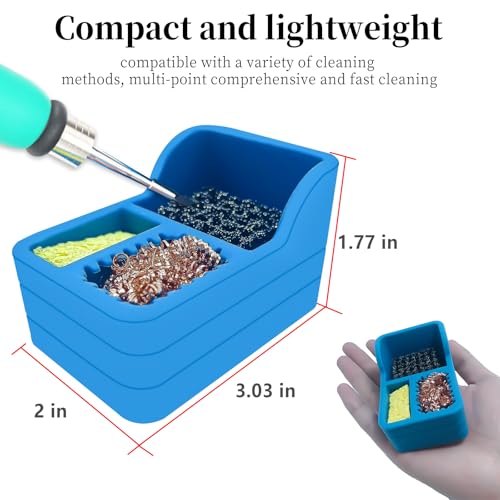 Image of Solder Tip Cleaner Soldering Iron Cleaner, Solder Sponge and Brass Wool and Dense Cleaning Steel Brush in Silicone Holder