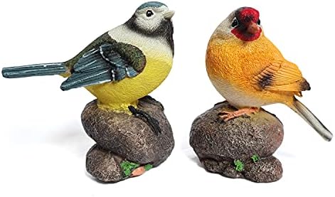 EurHouse Set of 2 Robin Ornament Bird Statue Animal Figurine Garden Sculpture Home Indoor Outdoor Decor Yard Lawn Resin