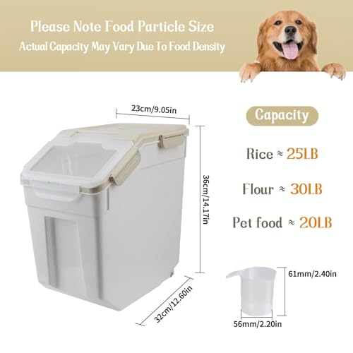 Saim Flour Storage Containers 25 lbs, 4Pack Airtight Rice Containers with Wheels, Plastic Rice Dispenser with Measuring Cup, Scoop for Flour, Rice, Grain, Cereal, Pet Food Organizer (Gray) - Thumbnail 2