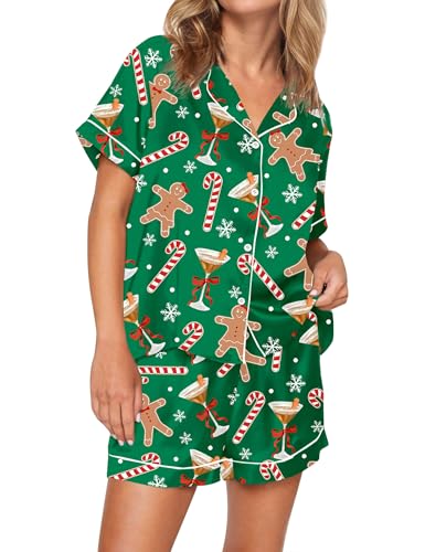 Image of SHESHOW Satin Pajamas for Women Set Preppy Animals Pjs Short Sleeve Shorts 2 Piece Loungewear Sets XS-XXL