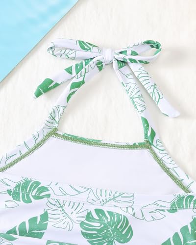 Image of Saeaby Toddler Little Girls Swimsuit Summer Halter Ruched Tankini 2 Piece Bathing Suit for Girl Beach Swimwear 3-8Y