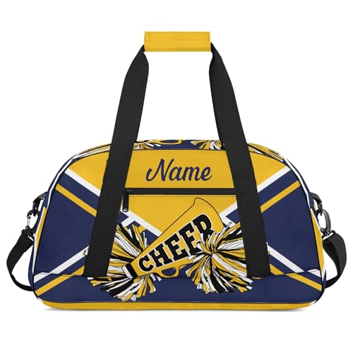 Personalized Cheerleader Duffle Bag with Name, Custom Gym Travel Sports Bag for Women Cheer Team Gift (Gold&White&Navy)