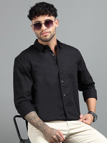 Image of Men Slim Fit Solid Spread Collar Casual Shirt