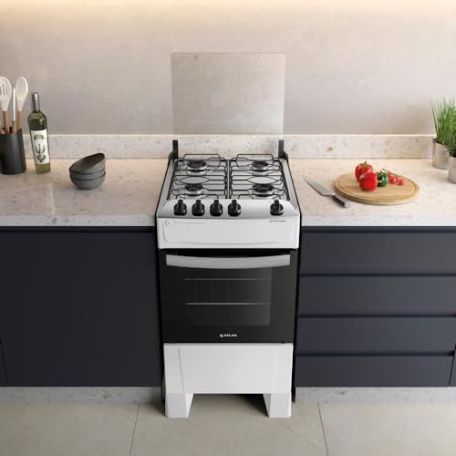 Fogão 4 Bocas Branco com Mesa Inox Atlas Atenas Bivolt