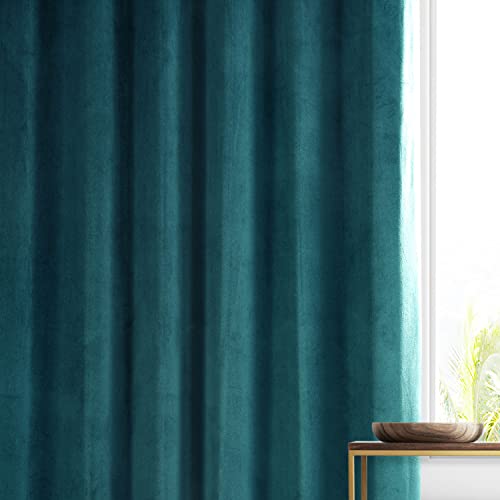 Image of HPD Half Price Drapes Signature Plush Velvet Blackout Curtains for Bedroom (1 Panel), 50W X 96L Hotel Black Out Curtains for Living Room, Thermal Insulated Blackout Curtains, Sea Garden Teal