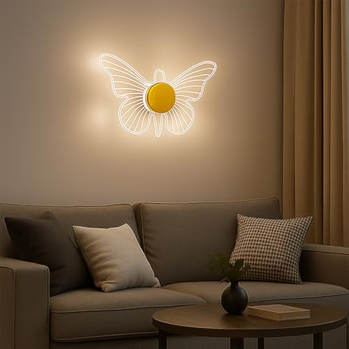 Image of Lampmaster Golden Butterfly LED Wall Light | 3 Color Modes Acrylic Wall Sconce for Bedroom, Living Room, Kids Room, Vanity, Decorative Modern Wall & Ceiling Lamp | Pack of 2