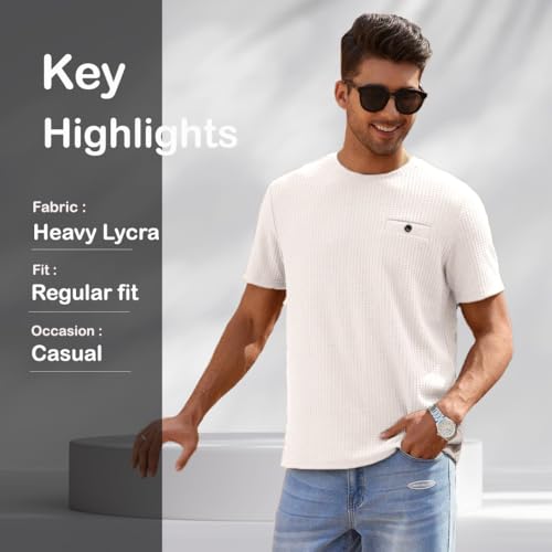 TAGDO Men's Waffle Knitted Crew Neck Regular Fit Tees (5154)