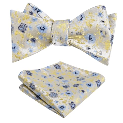 Image of Alizeal Mens 2pcs Floral Pattern Bow Tie Set | Self-tied Pocket Square Colorful Perfect for Weddings Proms Business
