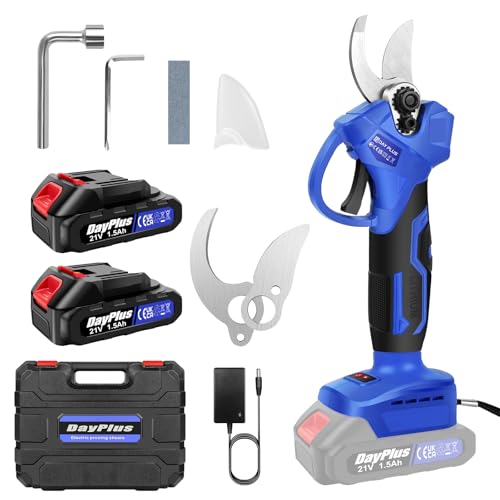 1500W Electric Pruning Shears with 2 x 1.5Ah Battery and Charger, 21V Portable Cordless Battery Powered Secateurs, Garden Pruners Branch Cutter Tool for Shrubs Fruit Tree, Max 30mm Cutting Diameter