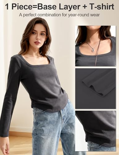 Image of Venzina Women's Thermal Top Double-Sided Fleece Long Sleeve T-Shirt Warm Soft Stretchable Slim Fit Base Layer for Fall & Winter I Casual, Office