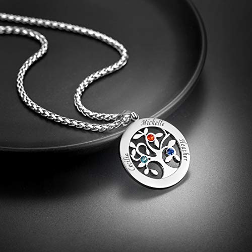 U7 Custom Birthstone Name Necklace For Family Friendship Jewelry Stainless Steel 18K Gold Plated Tree Of Life Pendant With 2-6 Names Necklaces For Mom Wife Grandma #TOP3