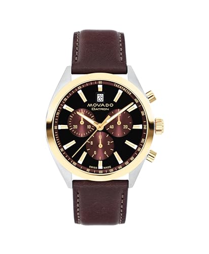 Movado Heritage Series Datron Men's Watch - Swiss Quartz Chronograph Movement, Calfskin Strap - 5 ATM Water Resistance - Sport Luxury Fashion Timepiece for Him - 41mm