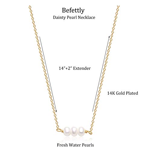 Befettly Womens 3 Mini Pearls Choker Necklace Handmade 14K Gold Fill Cute Elegant Simple Women Dainty Necklace Ck2-3Pearls #TOP4