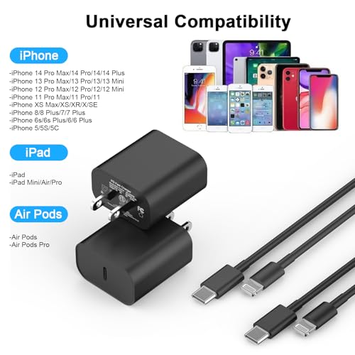 Image of [Apple MFi Certified] iPhone Charger Fast Charging 6FT Compatible for iPhone 14 /13 /12 /11 Pro Max /Xs Max /XR /X 2Pack 20W Type C Fast Charger Block with 6FT USB C to Lightning Data Sync Charging Cable