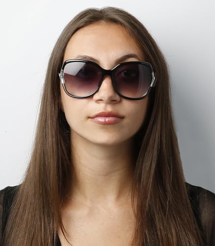 Women's Injected Sun Glasses Polarized Oval Sunglasses, Shiny Black, 59/16/1304