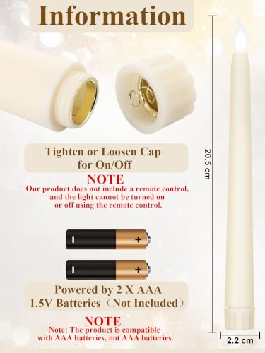Image of Funtery 48 Pcs Flameless LED Taper Candles Battery Operated Candles Bulk Realistic LED Candlesticks Flickering for Wedding Church Party Home Decor(Ivory,8 Inch,Compact Style)