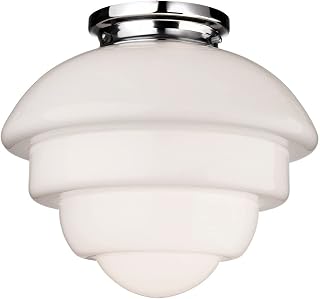 Art Deco Flush Fitting, Chrome with Opal White Glass