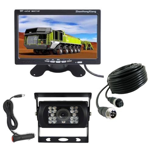 AHD 1080P Vehicle Reversing Camera 7 Monitor Kit,4 Pin 18LED IR Night Vision Rear View Mirror Camera System + 7 inch Car IPS Screen 12V-24V With 15m Cable For Bus Truck Trailer RV Motorhome