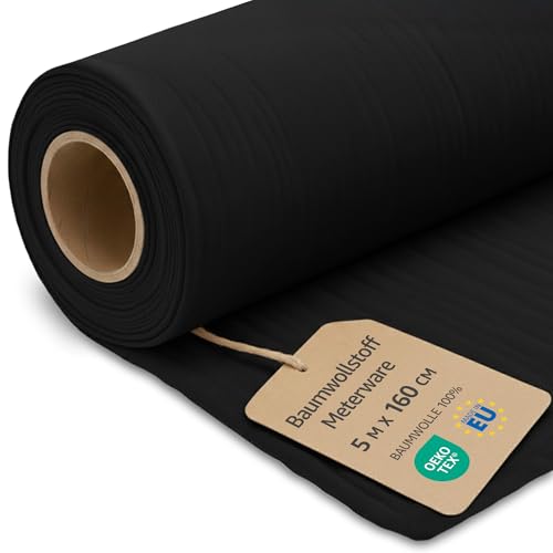 Tela algodon por metros 5M x 160 cm - Telas para costura patchwork decoracion y manualidades Ideal para ropa hogar disfraces y proyectos de costura creativa Oeko-Tex 2. Negro