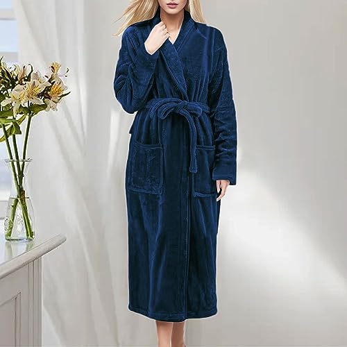 Celanisai - Bata de mujer de forro polar, bata de invierno cálida y suave, bata de baño de franela, kimono acogedor y esponjoso, bata de sauna, agradable para la piel, kimono térmico, ropa de noche de - imagen 2