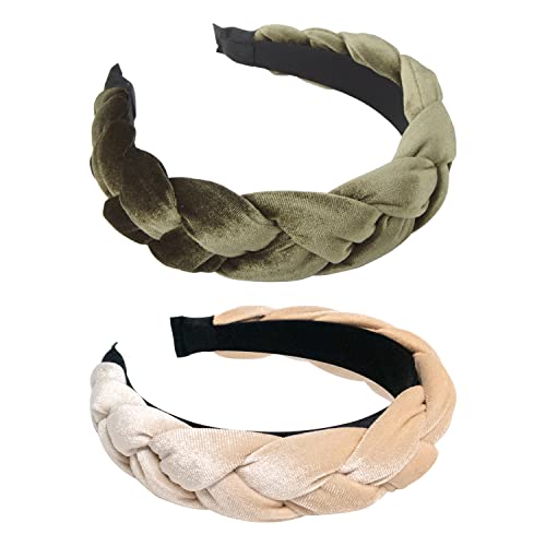 Rinvee Headbands For Women Velvet Braided Headbands Fashion Hairband Criss Cross Hair Accessories, Army Green And Beige #TOP10